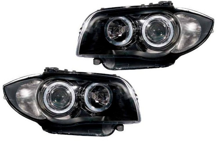 BMW 1 SERIES E87 E81 04-12 E88 E82 7-14 Black LED Angel Eye Projector Headlights