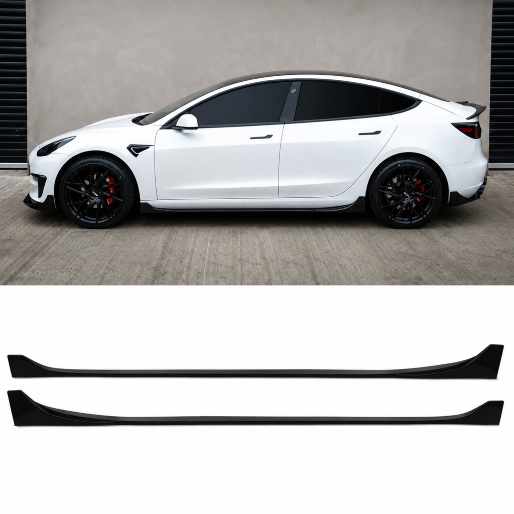 Side Skirts For Tesla Model 3 2018-2023 Gloss Black Pair Performance Look