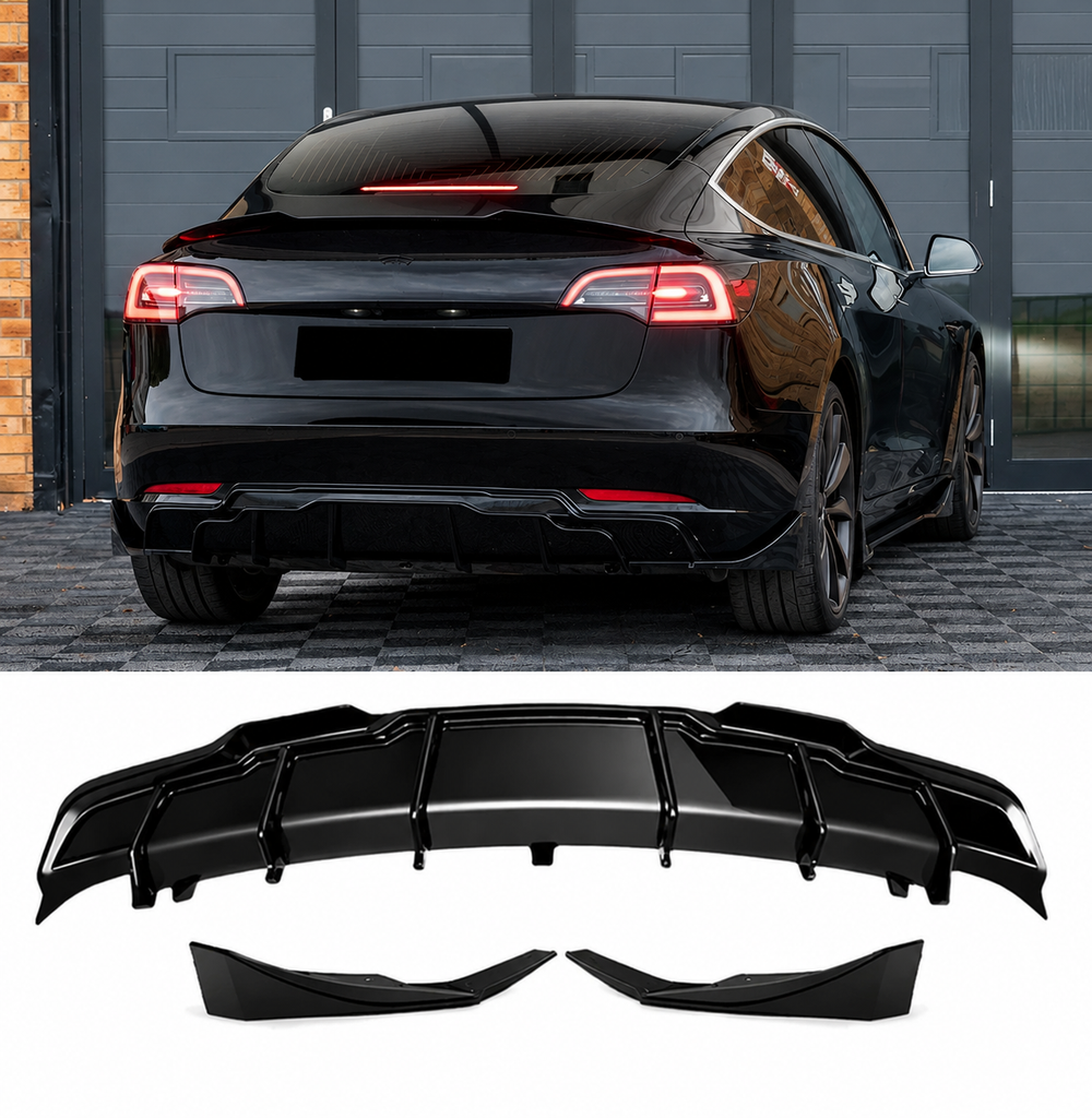 Diffuser For Tesla Model 3 2018-2023 Gloss Black Rear Bumper Lower Diffuser