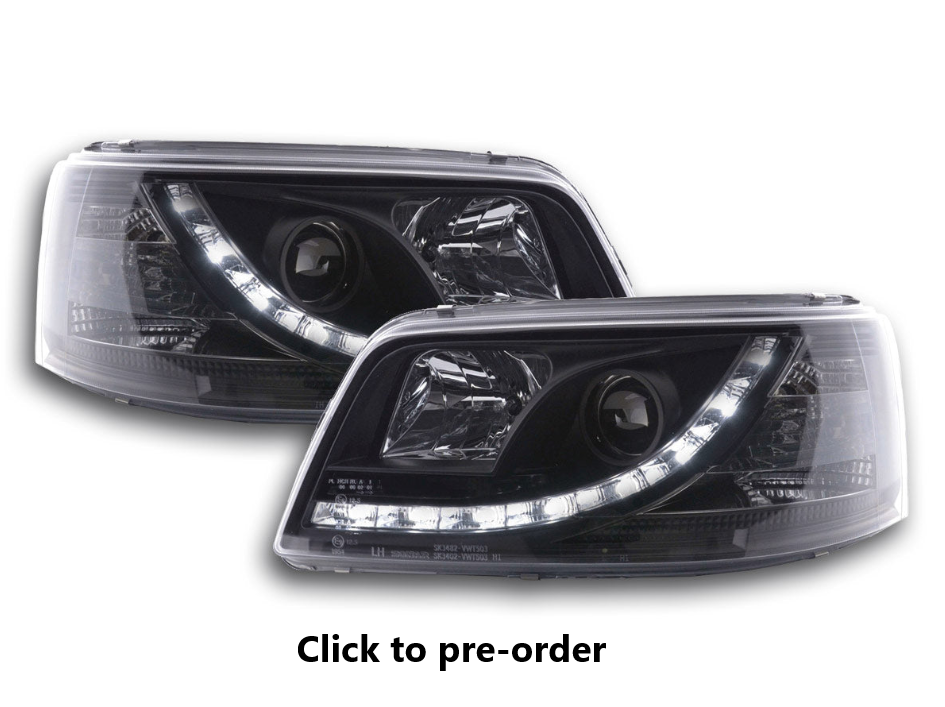 VW T5 Transporter 2003-2009 Black DRL LED Daytime Running Projector Headlights