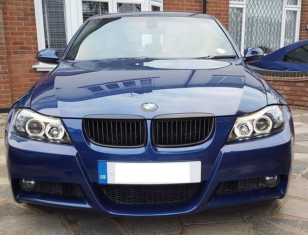 Speed Daddy Blue 3D LED U-Halo Projector Headlights For BMW E90 3-Series 05-08 Chrome