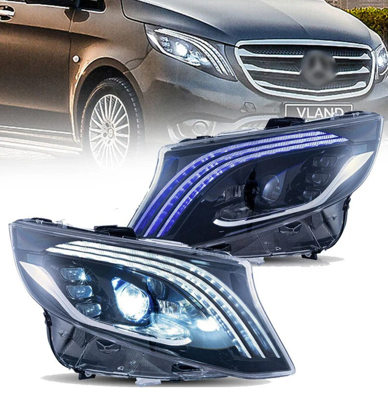 Mercedes Vito W447 2016-2023 DRL Black Full LED Headlights Sequential Indicators
