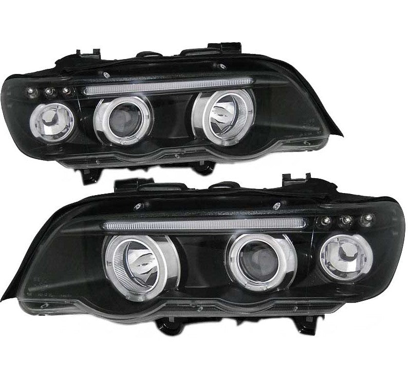 BMW X5 E53 2000-2003 Black LED Angel Eye Projector Headlights