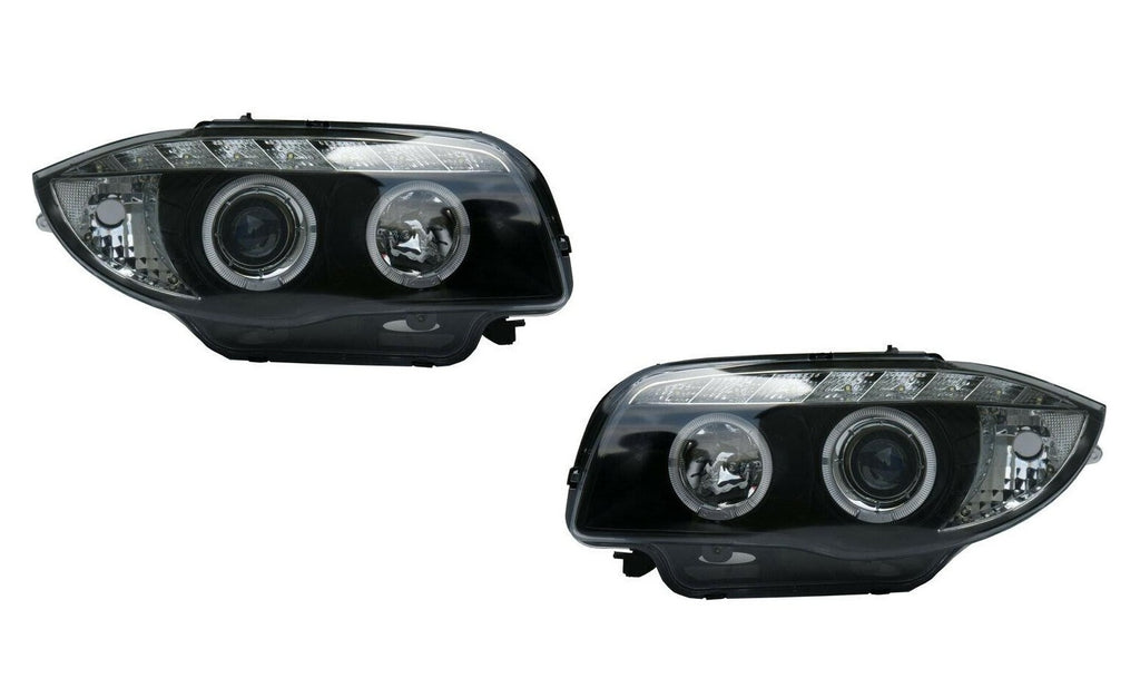 BMW 1 SERIES E87 E81 2004-2012 E88 E81 2007-2014 Black LED Angel Eye Projector Headlights