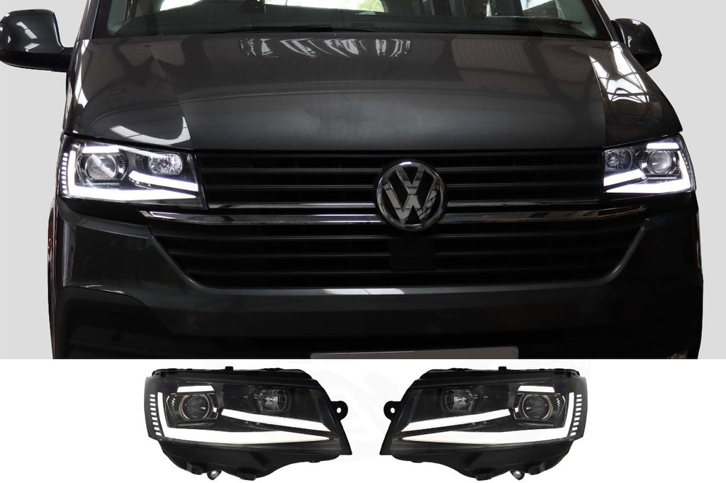 VW T6.1 Transporter 2019-2024 Black DRL Headlights Sequential Dynamic Indicators