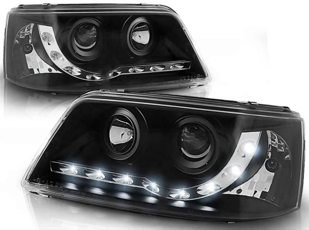 VW T5 03-09 Transporter Black DRL Daylight Running Lights Devil Eye Headlights