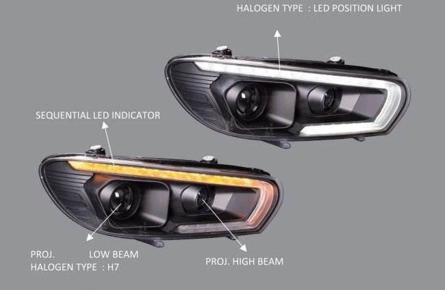 VW Scirocco 2008-2014 Black DRL LED Daytime Running Projector Headlights Sequential Indicator